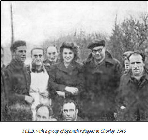 M.L.B. with a group of Spanish refugees in Chorley, 1945